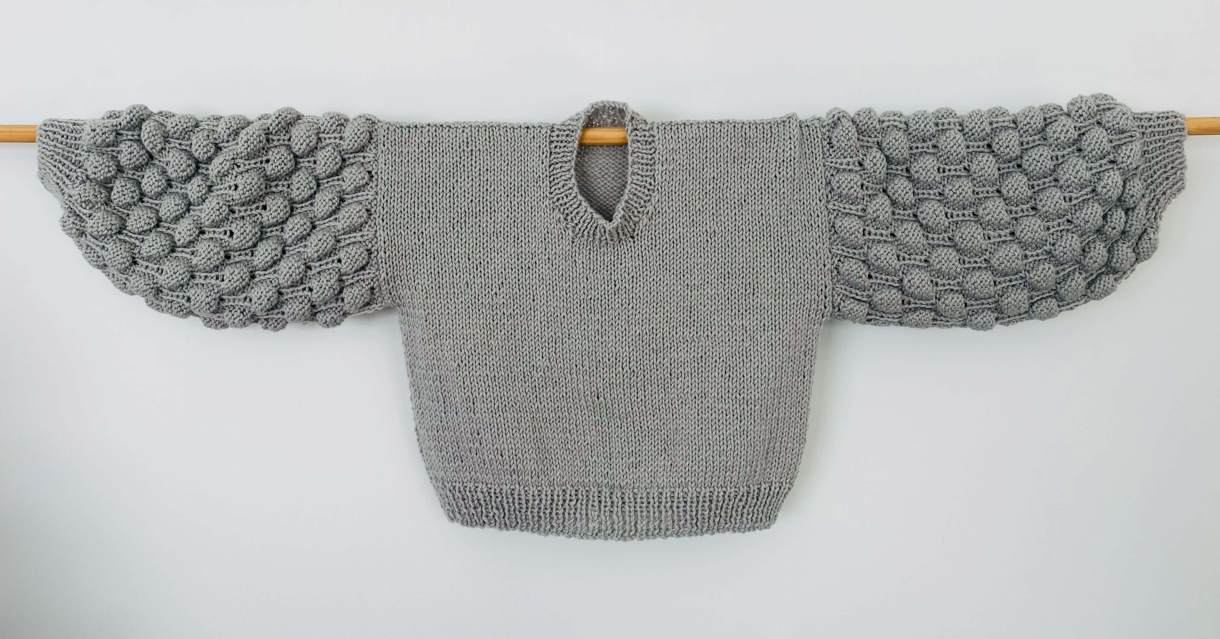 Tiny Hearts Bobble Sleeve Crew // Grey Wool