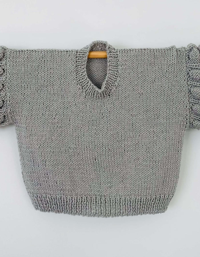 Tiny Hearts Bobble Sleeve Crew // Grey Wool