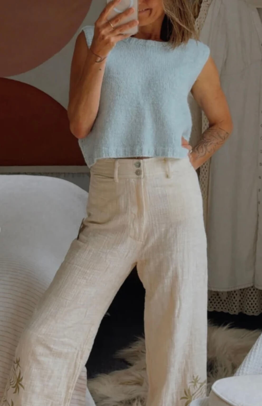 HAND-KNITTED VEST // Pure Wool // Duck Egg Blue // Small