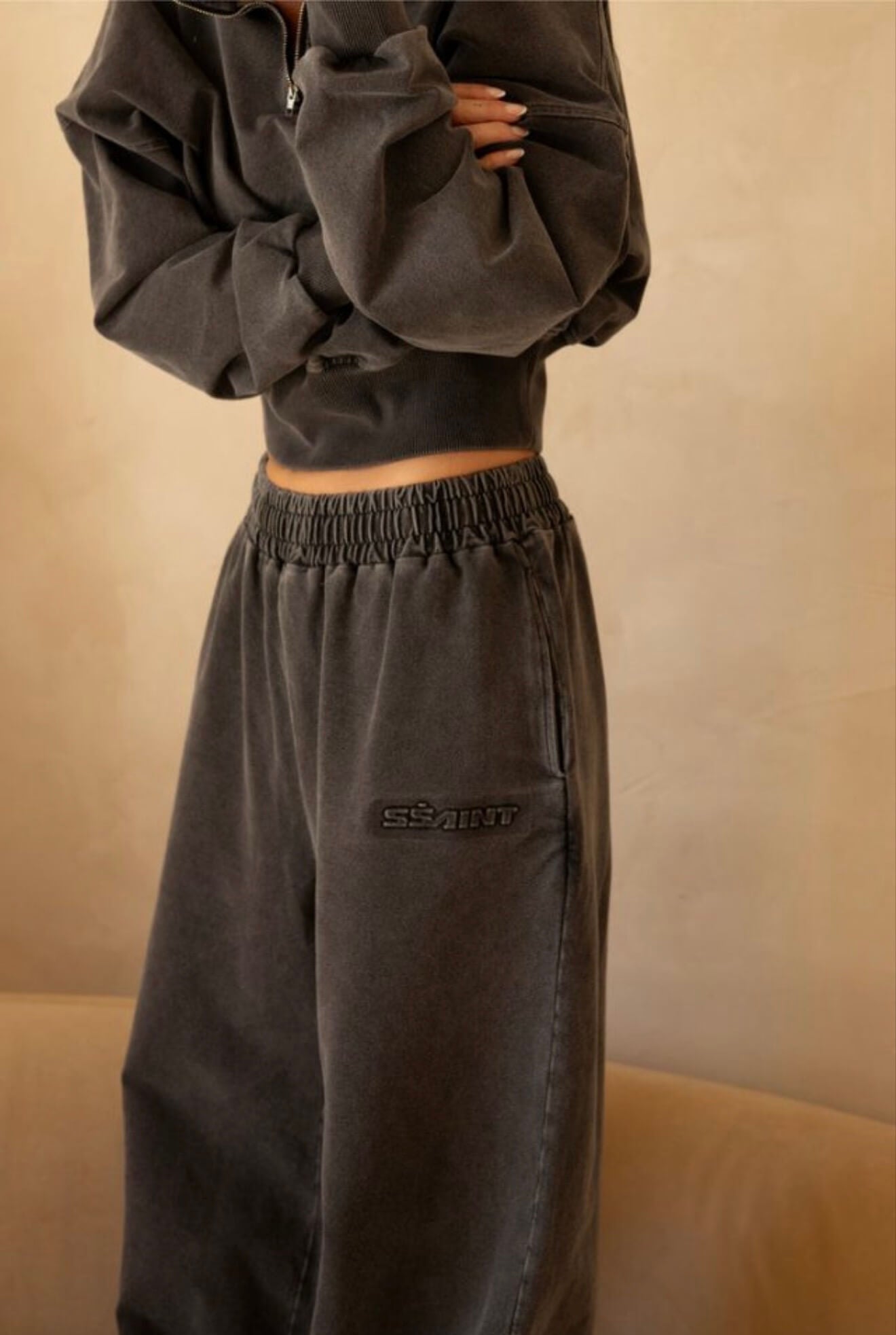 SŚAINT // ACID WASH TRACKPANT // CHARCOAL // XS/S