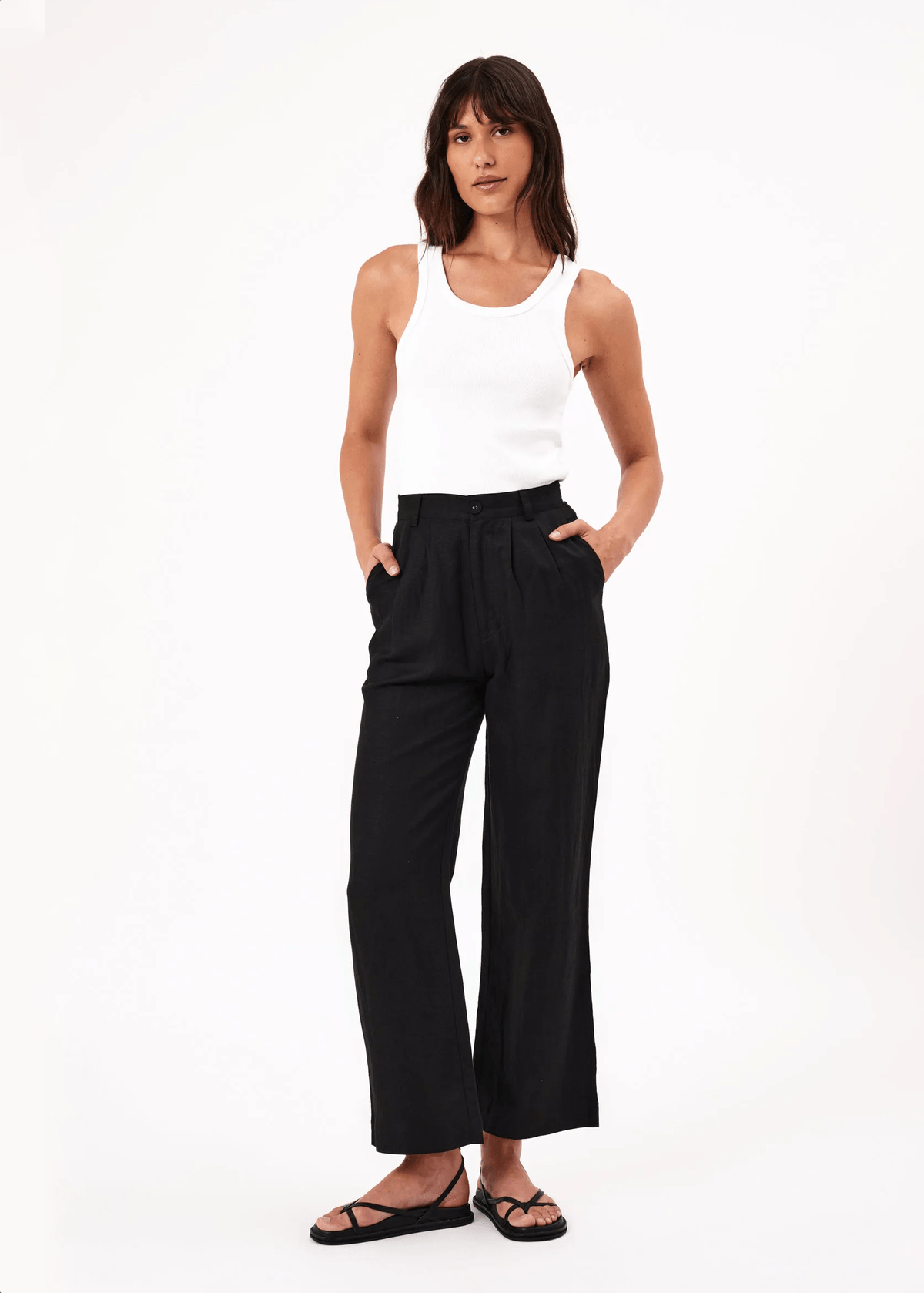 ROLLA'S // Chloe Pleat Linen Pants // Black // Size 8
