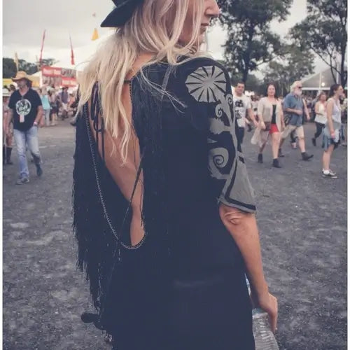 SPELL & THE GYPSY COLLECTIVE // Wild Horses Fringe Dress // Black // Size 8