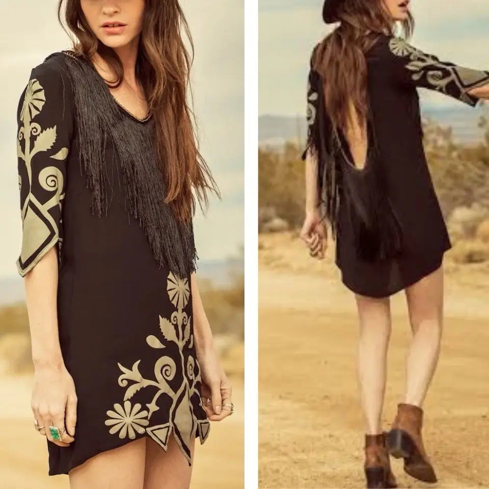 SPELL & THE GYPSY COLLECTIVE // Wild Horses Fringe Dress // Black // Size 8