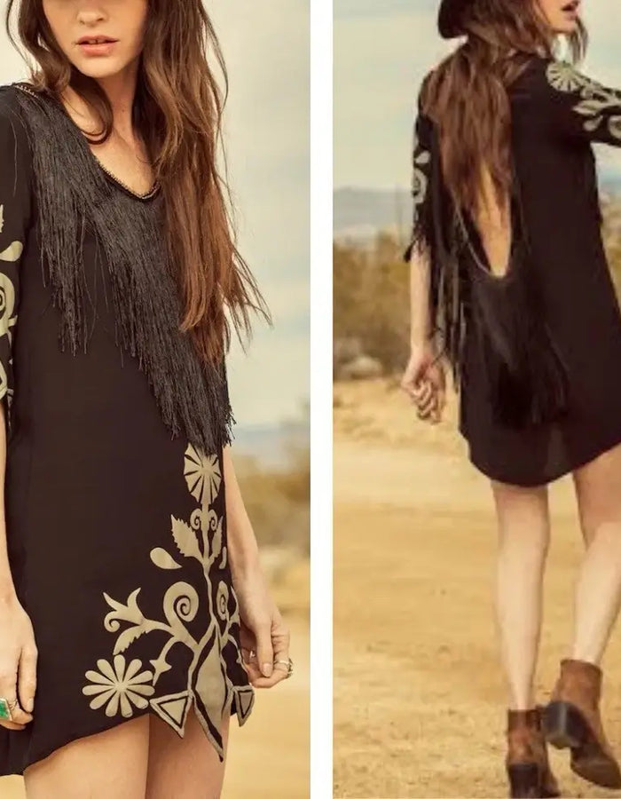 SPELL & THE GYPSY COLLECTIVE // Wild Horses Fringe Dress // Black // Size 8