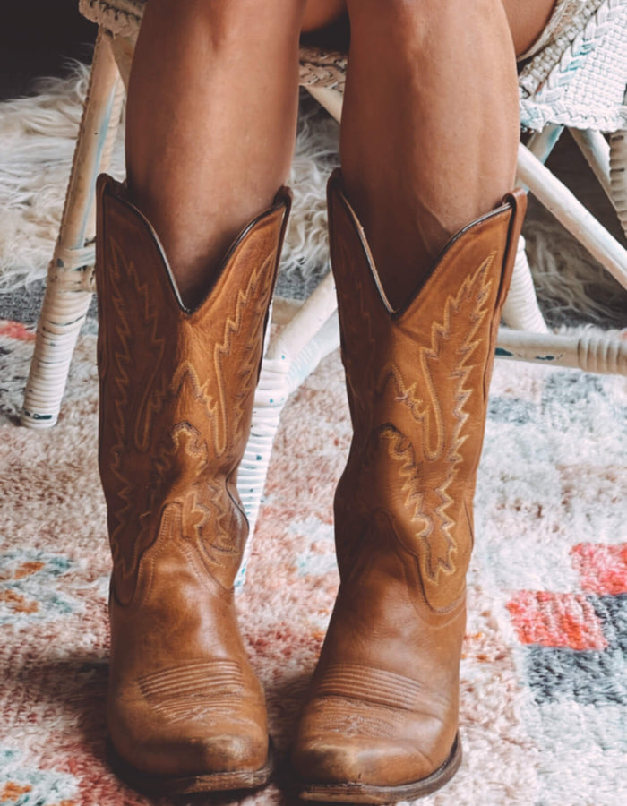 Old West Tan Leather Cowboy Boots  //  Size 39