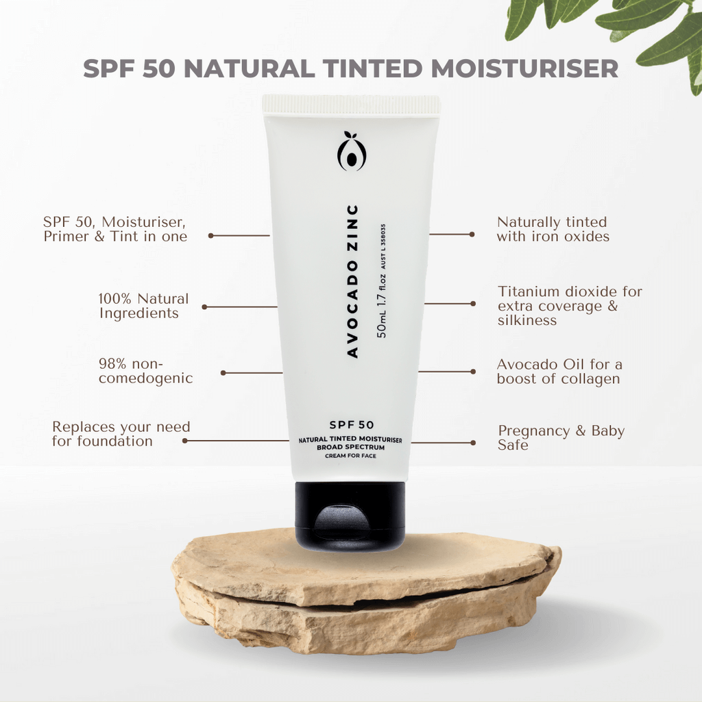 Avocado Zinc SPF 50 Natural Tinted Moisturiser - Medium/Dark // 50 mL