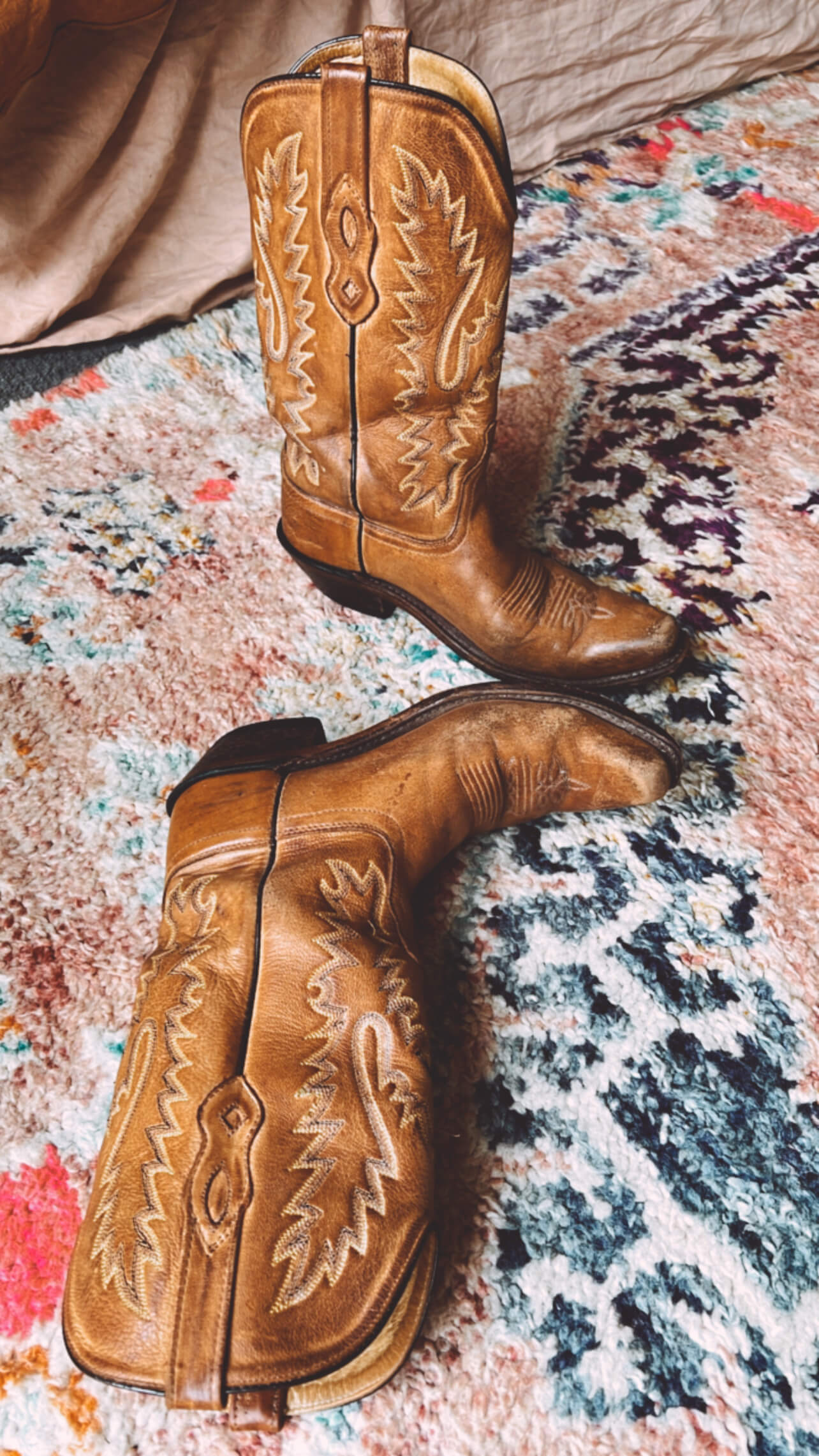 Old West Tan Leather Cowboy Boots  //  Size 39