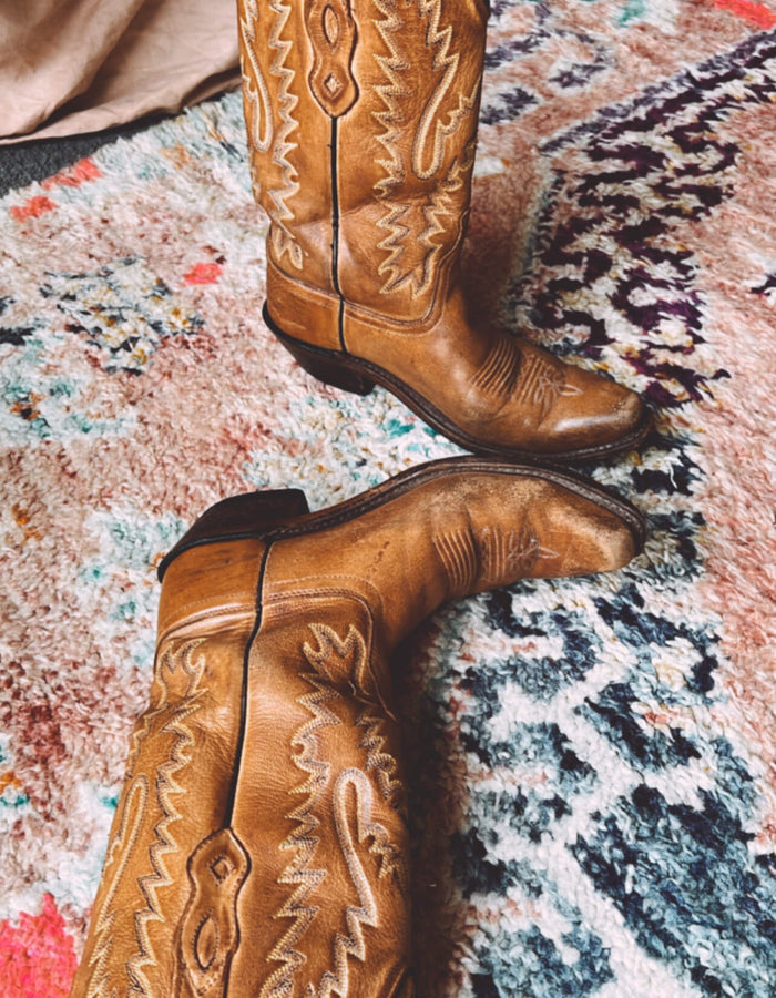 Old West Tan Leather Cowboy Boots  //  Size 39