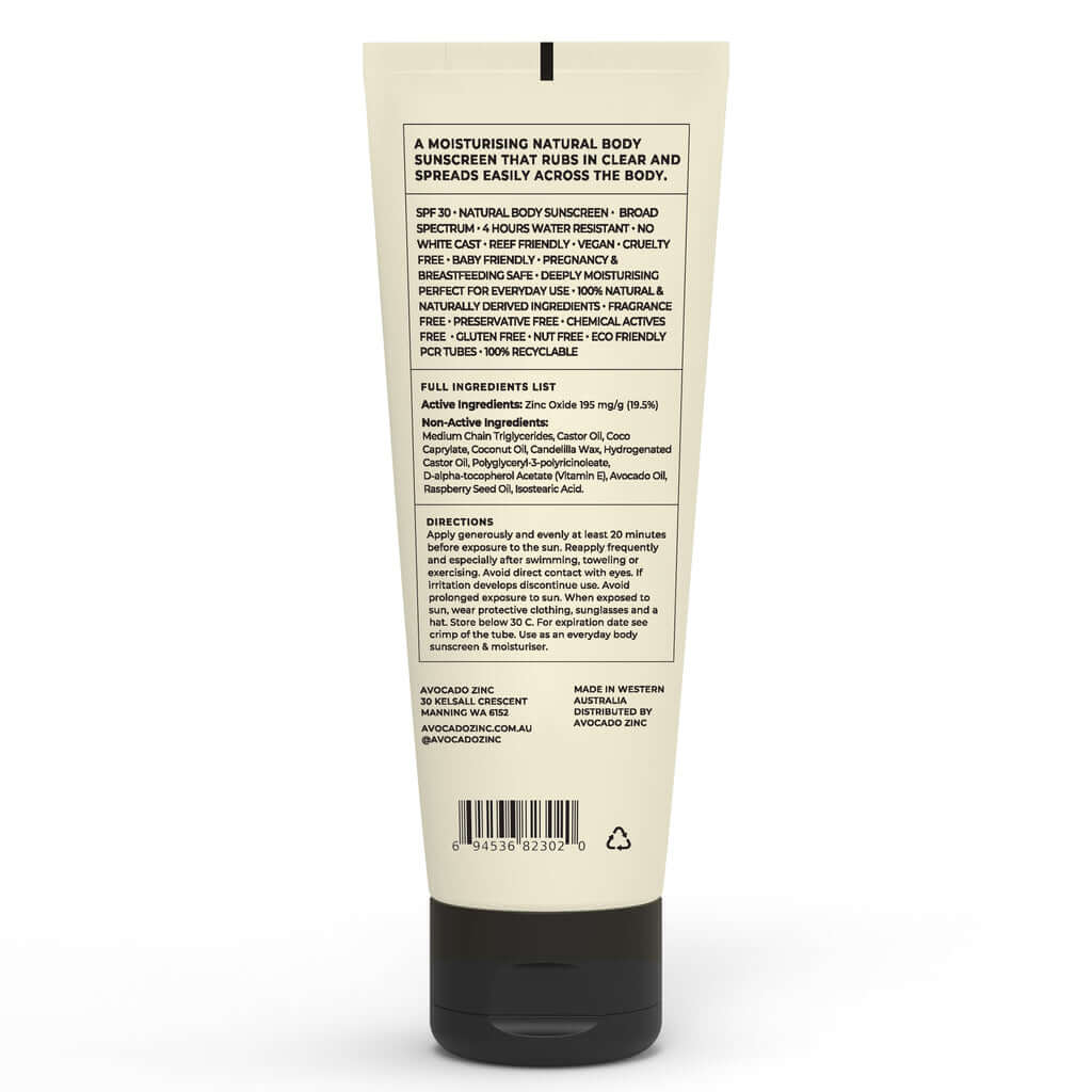 Avocado Zinc SPF 30 Natural Body Sunscreen // 200 mL