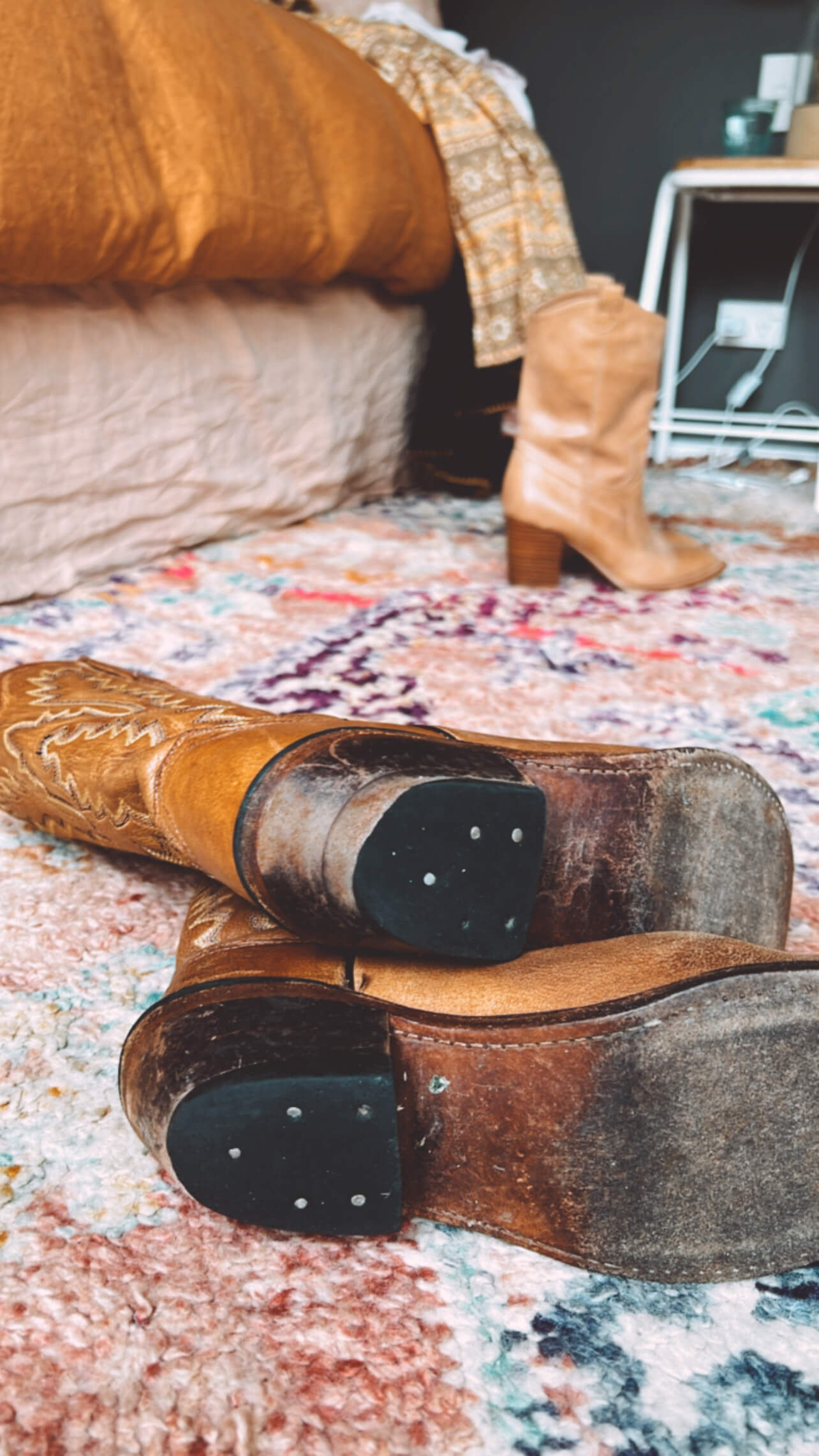 Old West Tan Leather Cowboy Boots  //  Size 39