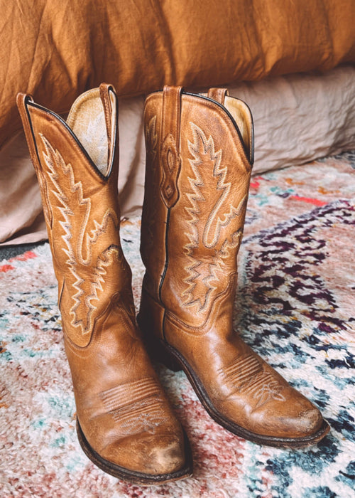 Old West Tan Leather Cowboy Boots  //  Size 39