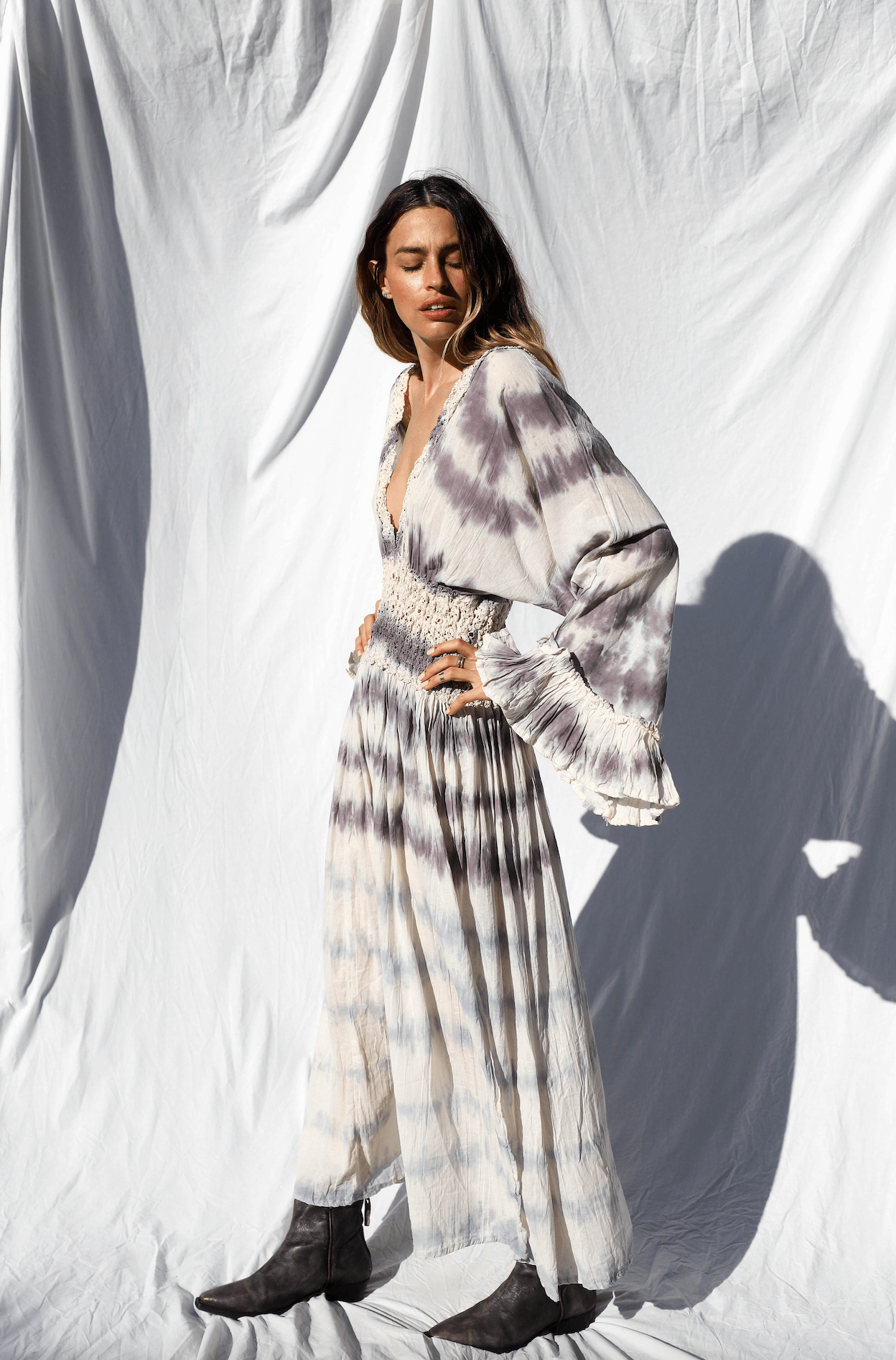 JEN'S PIRATE BOOTY Axis Maxi Dress- Jibarita Storm/Haze Grey Watermark Tie Dye